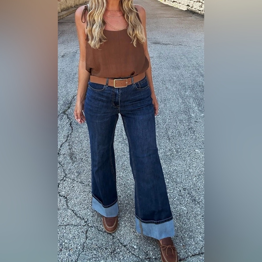 Tribal Brooke Cuffed Palazzo Jeans